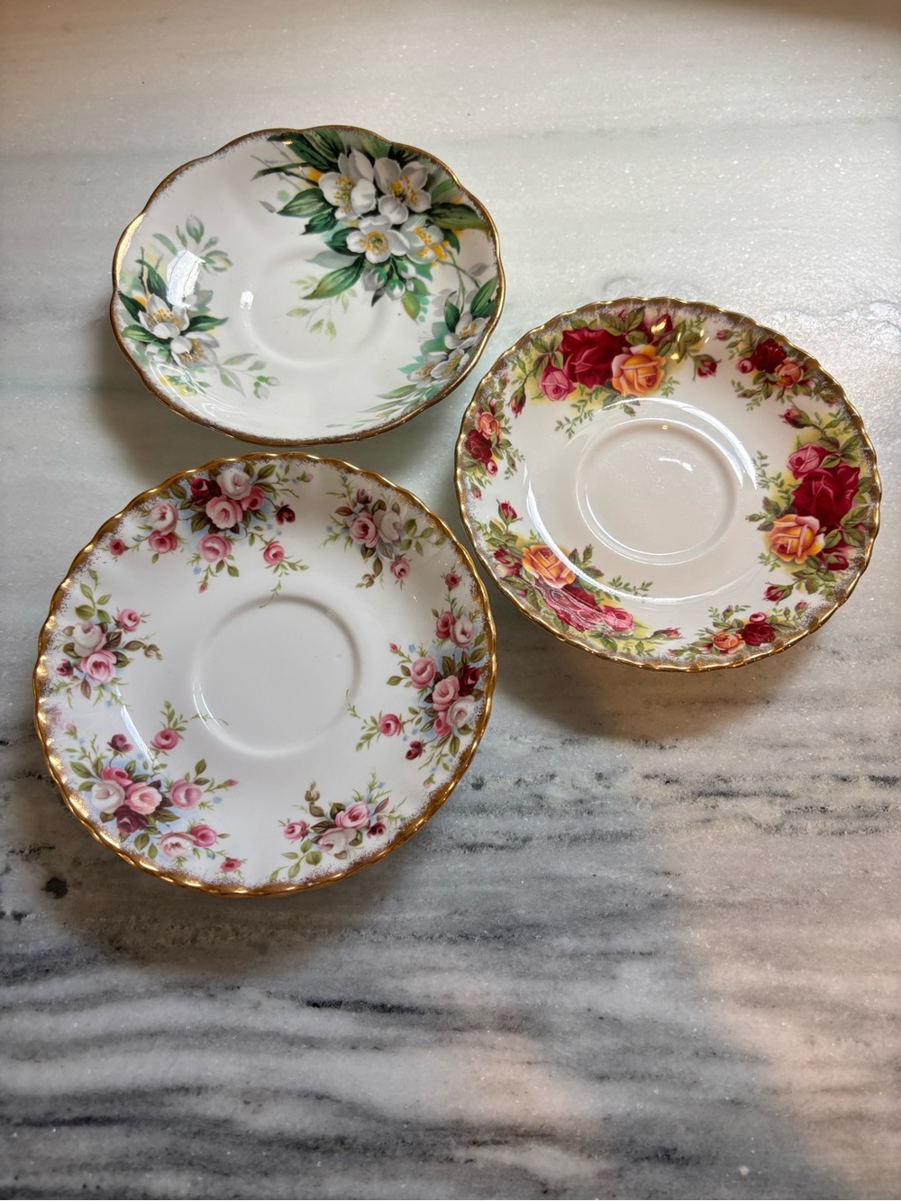 Royal Albert Floral Porcelain Saucer Set with Gold Trim